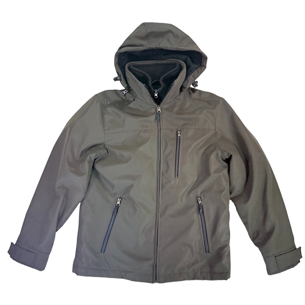 Sonoma Mens Small Olive Brown Fleece Lined Removable Hood Winter Jacket Coat EUC